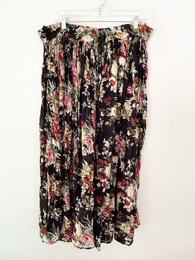 Vintage Women 100% Cotton Floral Broomstick Maxi Skirt Size 16 Dark Romance